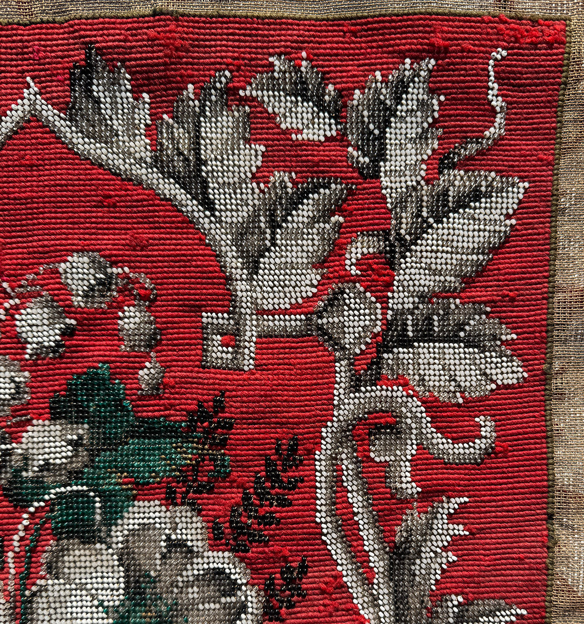 Antique Victorian Beadwork and Needlepoint Tapestry Panel Perfect for Pillow Top, Unused Fire Screen