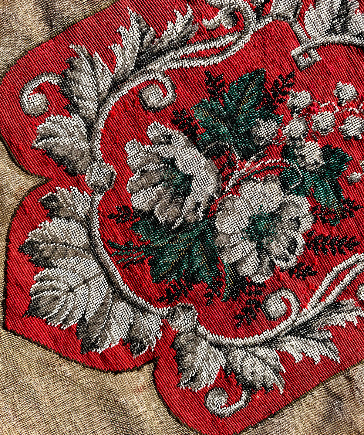 Antique Victorian Beadwork and Needlepoint Tapestry Panel Perfect for Pillow Top, Unused Fire Screen