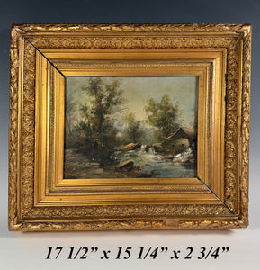 Antique French Oil Painting Landscape in Heavy Wood Frame, Fontainebleau School, Artist Signed