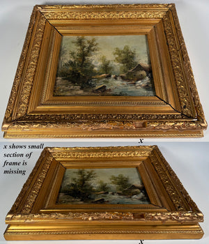 Antique French Oil Painting Landscape in Heavy Wood Frame, Fontainebleau School, Artist Signed