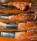 Superb Antique Hand Carved Black Forest Cheroot Holder Pipe, Figural w Man and Woman, Signed by Artist