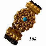 RARE Magnificent Antique Georgian Era 16k to 18k Cannetille Bracelet, Brunette Hair Band, Excellent!