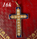 Antique WWI Mourning Jewelry, Engraved May 6, 1918, 16k Pendant w 4 mm Seed Pearls, Enamel