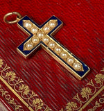 Antique WWI Mourning Jewelry, Engraved May 6, 1918, 16k Pendant w 4 mm Seed Pearls, Enamel