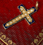 Antique WWI Mourning Jewelry, Engraved May 6, 1918, 16k Pendant w 4 mm Seed Pearls, Enamel