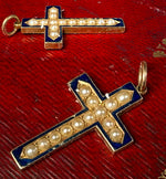 Antique WWI Mourning Jewelry, Engraved May 6, 1918, 16k Pendant w 4 mm Seed Pearls, Enamel