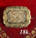 Fine 6.25 Gram 18k Gold Antique Georgian Era Mourning Locket Brooch, Blond Hair Art