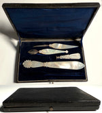 Fine Napoleon Era Palais Royal Carved Mother of Pearl Writer's Tool Set, Wax Seal, Letter Opener