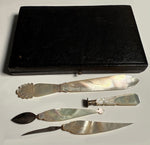Fine Napoleon Era Palais Royal Carved Mother of Pearl Writer's Tool Set, Wax Seal, Letter Opener