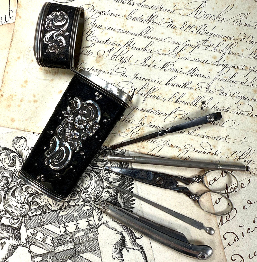 RARE Late 18th to earliest 19th Century French Necessaire, Vanity, Desk, Pocket Knife, Scissors, Pen