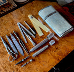 RARE Large 18th Century French Shagreen Necessaire, Traveler's Etui, 15 Tools, Eating to Drafting, Nutmeg Grater