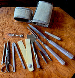 RARE Large 18th Century French Shagreen Necessaire, Traveler's Etui, 15 Tools, Eating to Drafting, Nutmeg Grater