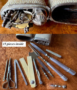 RARE Large 18th Century French Shagreen Necessaire, Traveler's Etui, 15 Tools, Eating to Drafting, Nutmeg Grater
