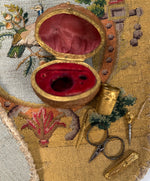 Antique French 19th century Petit Novelty Sewing Tools Etui, a Real Walnut, Thimble, Scissors, Etc.