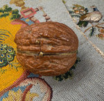 Antique French 19th century Petit Novelty Sewing Tools Etui, a Real Walnut, Thimble, Scissors, Etc.