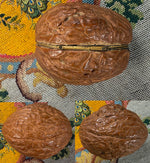 Antique French 19th century Petit Novelty Sewing Tools Etui, a Real Walnut, Thimble, Scissors, Etc.