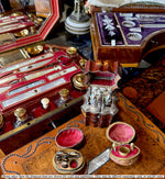 Antique French 19th century Petit Novelty Sewing Tools Etui, a Real Walnut, Thimble, Scissors, Etc.