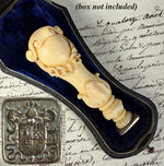 RARE Antique French Hand Carved Dieppe Ivory Sceau, Sealing Wax Seal , Armorial Crest Monogram