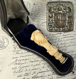 RARE Antique French Hand Carved Dieppe Ivory Sceau, Sealing Wax Seal , Armorial Crest Monogram