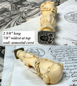 RARE Antique French Hand Carved Dieppe Ivory Sceau, Sealing Wax Seal , Armorial Crest Monogram