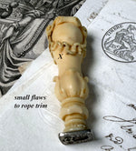RARE Antique French Hand Carved Dieppe Ivory Sceau, Sealing Wax Seal , Armorial Crest Monogram