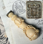 RARE Antique French Hand Carved Dieppe Ivory Sceau, Sealing Wax Seal , Armorial Crest Monogram