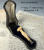 RARE Antique French Hand Carved Dieppe Ivory Clasping Hands Sceau, Sealing Wax Seal , L B Monogram