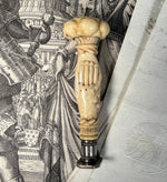 RARE Antique French Hand Carved Dieppe Ivory Clasping Hands Sceau, Sealing Wax Seal , L B Monogram