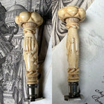 RARE Antique French Hand Carved Dieppe Ivory Clasping Hands Sceau, Sealing Wax Seal , L B Monogram