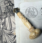 RARE Antique French Hand Carved Dieppe Ivory Clasping Hands Sceau, Sealing Wax Seal , L B Monogram