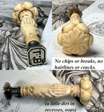 RARE Antique French Hand Carved Dieppe Ivory Clasping Hands Sceau, Sealing Wax Seal , L B Monogram