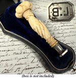 RARE Antique French Hand Carved Dieppe Ivory Clasping Hands Sceau, Sealing Wax Seal , L B Monogram