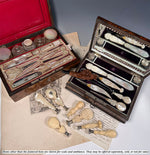 RARE Antique French Hand Carved Dieppe Ivory Clasping Hands Sceau, Sealing Wax Seal , L B Monogram