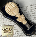 Stunning Antique French Hand Carved Ivory Sceau, Wax Seal with Crown Monogram Untitled Noble