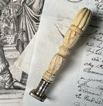 Stunning Antique French Hand Carved Ivory Sceau, Wax Seal with Crown Monogram Untitled Noble