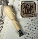 Fine Antique Early 1800s French Hand Carved Dieppe, France Ivory Sceau, Wax Seal, Elegant Engraved Monogram