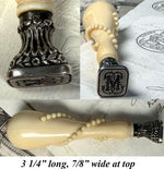 Fine Antique Early 1800s French Hand Carved Dieppe, France Ivory Sceau, Wax Seal, Elegant Engraved Monogram
