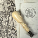 Fine Antique Early 1800s French Hand Carved Dieppe, France Ivory Sceau, Wax Seal, Elegant Engraved Monogram