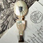 Fine Antique French Hand Carved Palais Royal Mother of Pearl Wax Seal, Sceau w D M Monogram