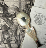 Fine Antique French Hand Carved Palais Royal Mother of Pearl Wax Seal, Sceau w D M Monogram