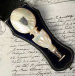 Fine Antique French Hand Carved Palais Royal Mother of Pearl Wax Seal, Sceau w D M Monogram