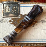 S D Monogram Antique French or Bohemian Banded Agate and Silver Sceau, Sealing Wax Seal