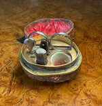 Antique French 19th century Petit Novelty Sewing Tools Etui, a Real Walnut, Pocket Knife, Scissors, Etc.