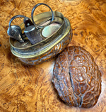 Antique French 19th century Petit Novelty Sewing Tools Etui, a Real Walnut, Pocket Knife, Scissors, Etc.