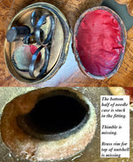 Antique French 19th century Petit Novelty Sewing Tools Etui, a Real Walnut, Pocket Knife, Scissors, Etc.