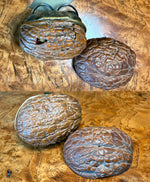 Antique French 19th century Petit Novelty Sewing Tools Etui, a Real Walnut, Pocket Knife, Scissors, Etc.