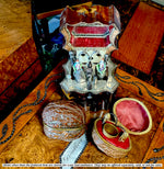 Antique French 19th century Petit Novelty Sewing Tools Etui, a Real Walnut, Pocket Knife, Scissors, Etc.