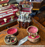 Antique French 19th century Petit Novelty Sewing Tools Etui, a Real Walnut, Pocket Knife, Scissors, Etc.