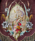 Antique English Victorian Era Beaded Needlepoint Large Fire Screen with Lush Fringe, c. 1850s