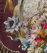 Antique English Victorian Era Beaded Needlepoint Large Fire Screen with Lush Fringe, c. 1850s